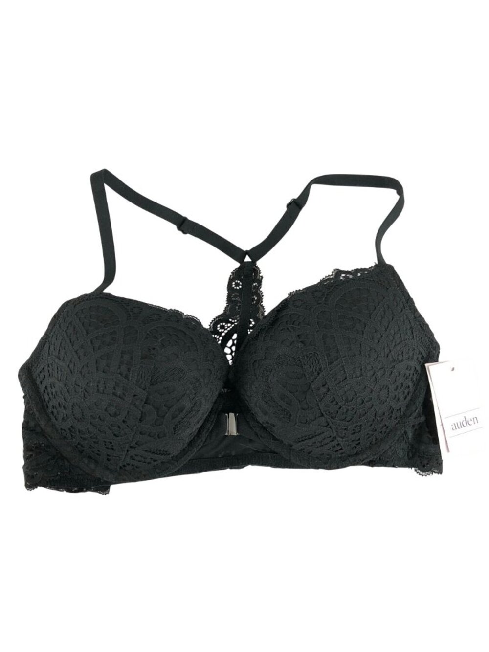 Auden Bra The Radiant Plunge Push-Up Lace Front Closure Lace Overlay Black 32C
